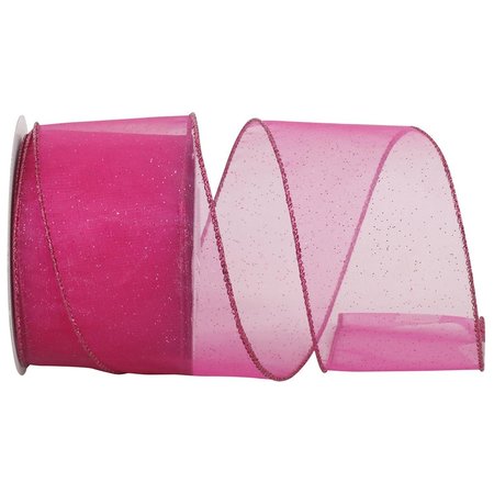 RELIANT RIBBON Sheer Glitz 2 Value Wired Edge Ribbon Fuchsia 2.5 in. x 10 yards 99910W-222-40F